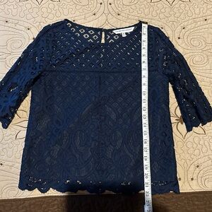 cupcakes & cashmere Navy Lace Blouse